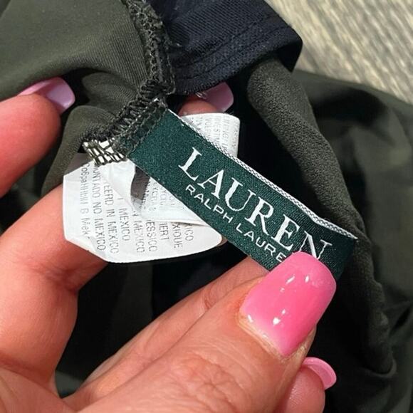 Lauren Ralph Lauren Beach Club Ruffle Surplice One Piece Swimsuit Olive Size 16 - Picture 2 of 5